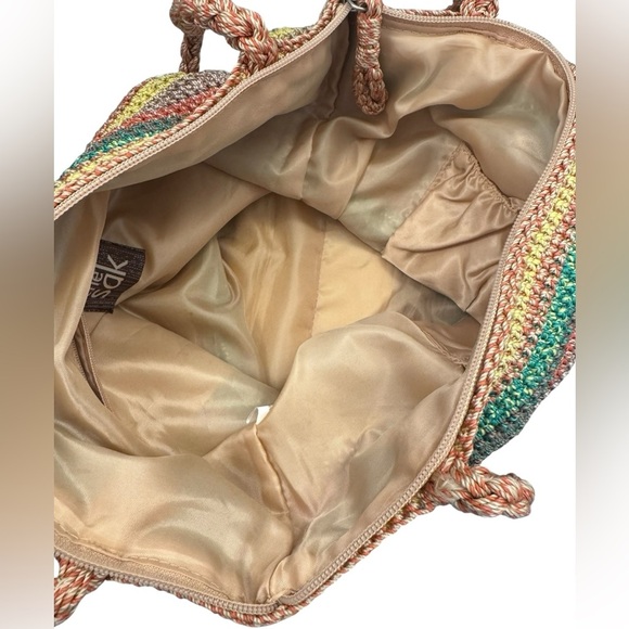 The Sak Belle Crochet Tote Striped Multicolor Boho Hippie Hobo Striped Knit Bag - Picture 9 of 13